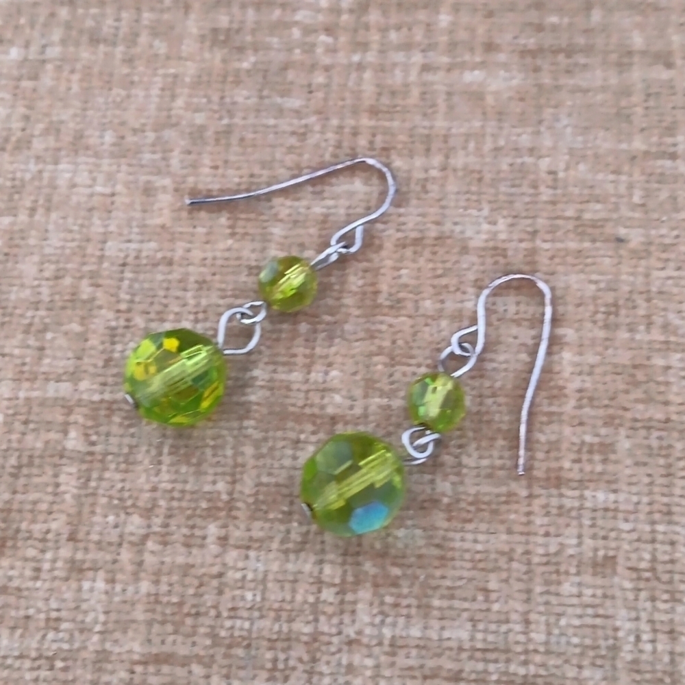 Silver Tone Glass Beaded Dangle Earrings